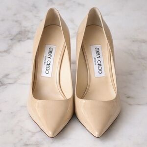 Jimmy Choo Romy 85 Patent Pumps Nude | Size 40 | Classic Pointed Toe Heels